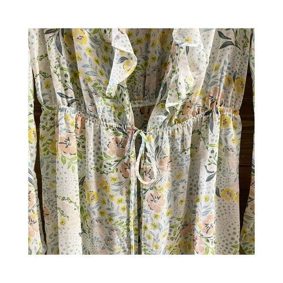 JUNE & HUDSON Sheer Floral Kimono Ruffle Tie Waist Women's Size M - Picture 3 of 15